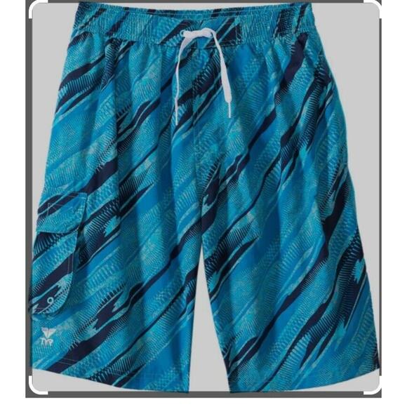 Med TYR Blue Surf Board Shorts Easy Riv Rider Challenger Swimwear Trunks NWT - Picture 2 of 5